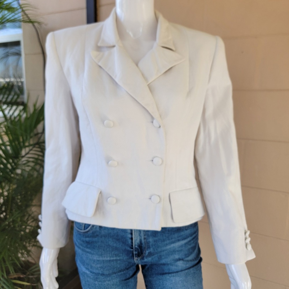VTG 80s Ivory White Career Blazer Jacket Double Breasted Women S Corporate Chic